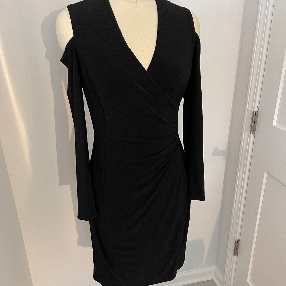 Lauren- Women's Ralph Lauren Classic Black Long Sleeve Cold Shoulder Dress- SZ 4